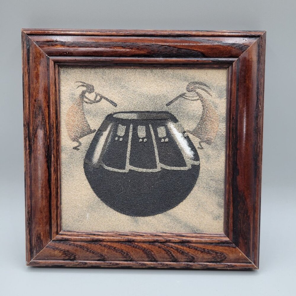 Navajo Sandpainting Wall Art In Wooden Frame Signed 8 x 8